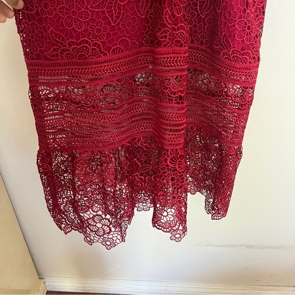 Self Portrait Sleeveless Floral-Lace Cutout Guipure Midi Dress Raspberry - Picture 9 of 12